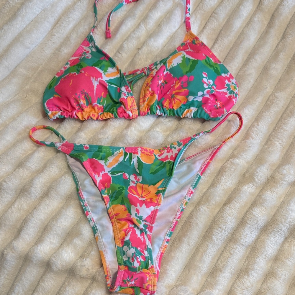 SHEIN Floral Bikini - Green and Pink
